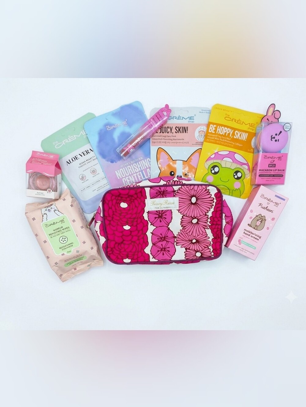 Clinique Pink Floral Cosmetic Bag With The Creme Shop Bundle